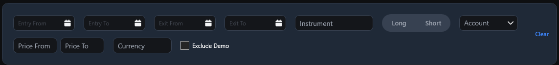 Trades filter panel