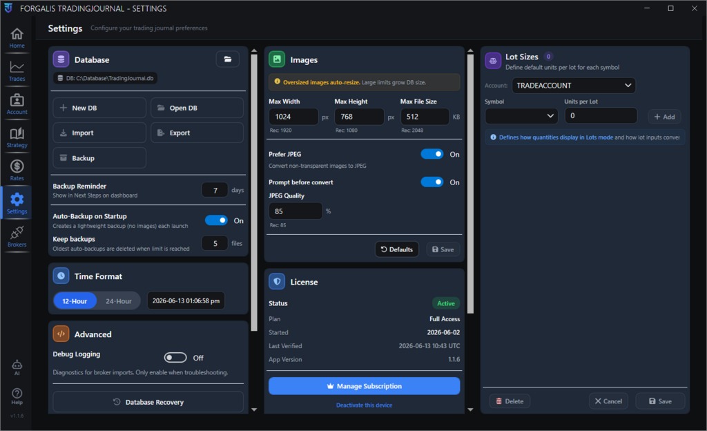 FTJ Settings page